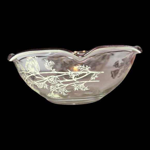 Silver City glass Silver overlay poppy floral ruffle rim 1940s Flanders bowls‎ - Picture 5 of 10